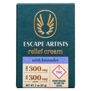 Escape Artists THC Relief Cream with lavender including 300 mg of CBD and 300 mg of THC