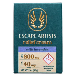 Escape Artists THC Relief Cream with lavender including 800mg of CBD and 40mg of THC